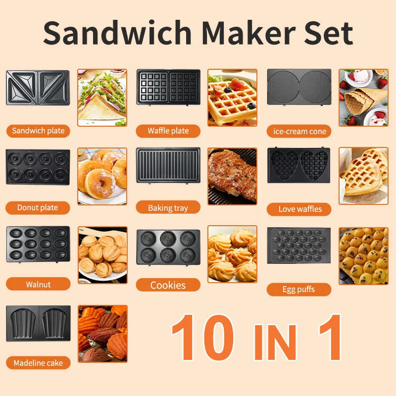 Mini Waffle Maker Machine - เครื่องใช้ไฟฟ้าในครัวเรือน 220/110V เครื่องทำแซนวิช 10 in 1