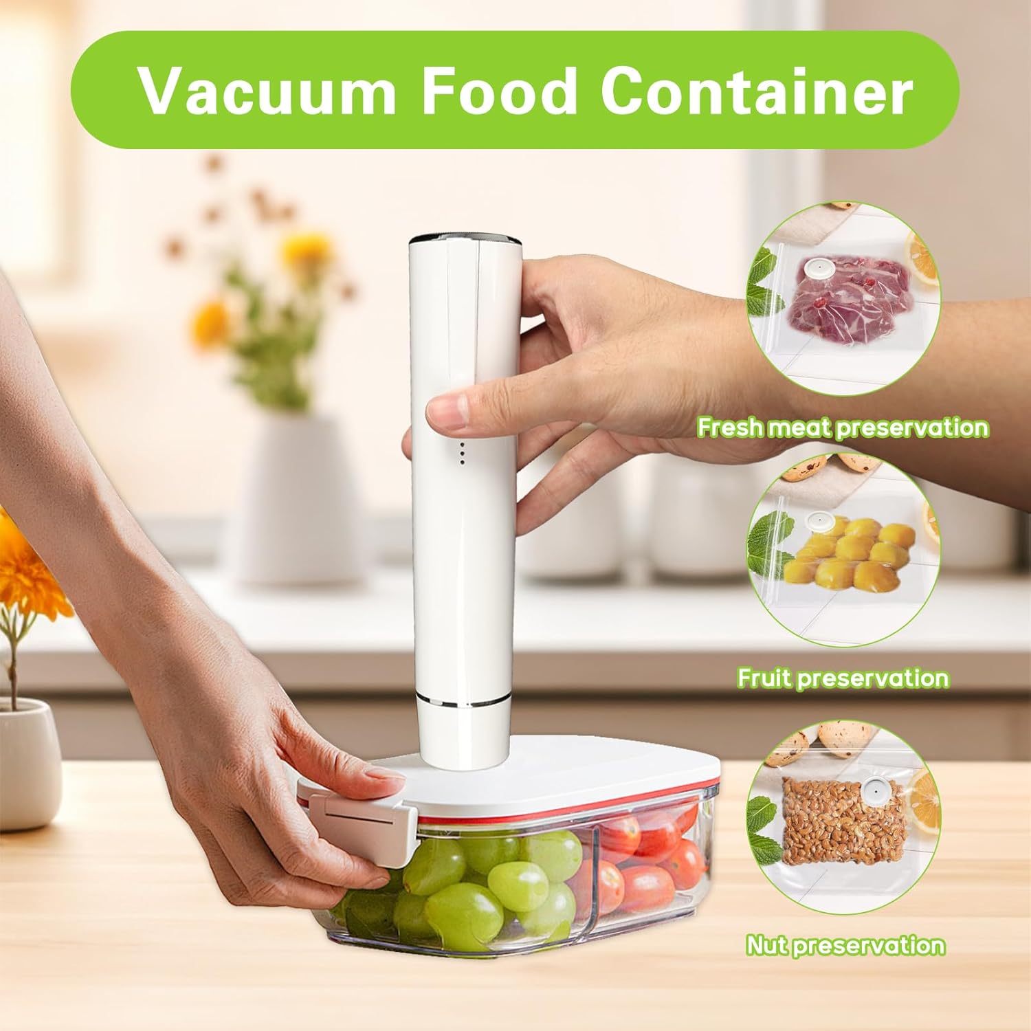 Food Vacuum Sealer Machine - เครื่องซีลสูญญากาศ เครื่องซีลสูญญากาศแบบมือถือพร้อมถุงสูญญากาศ 5 ใบ ชาร์จแบบ Type-C